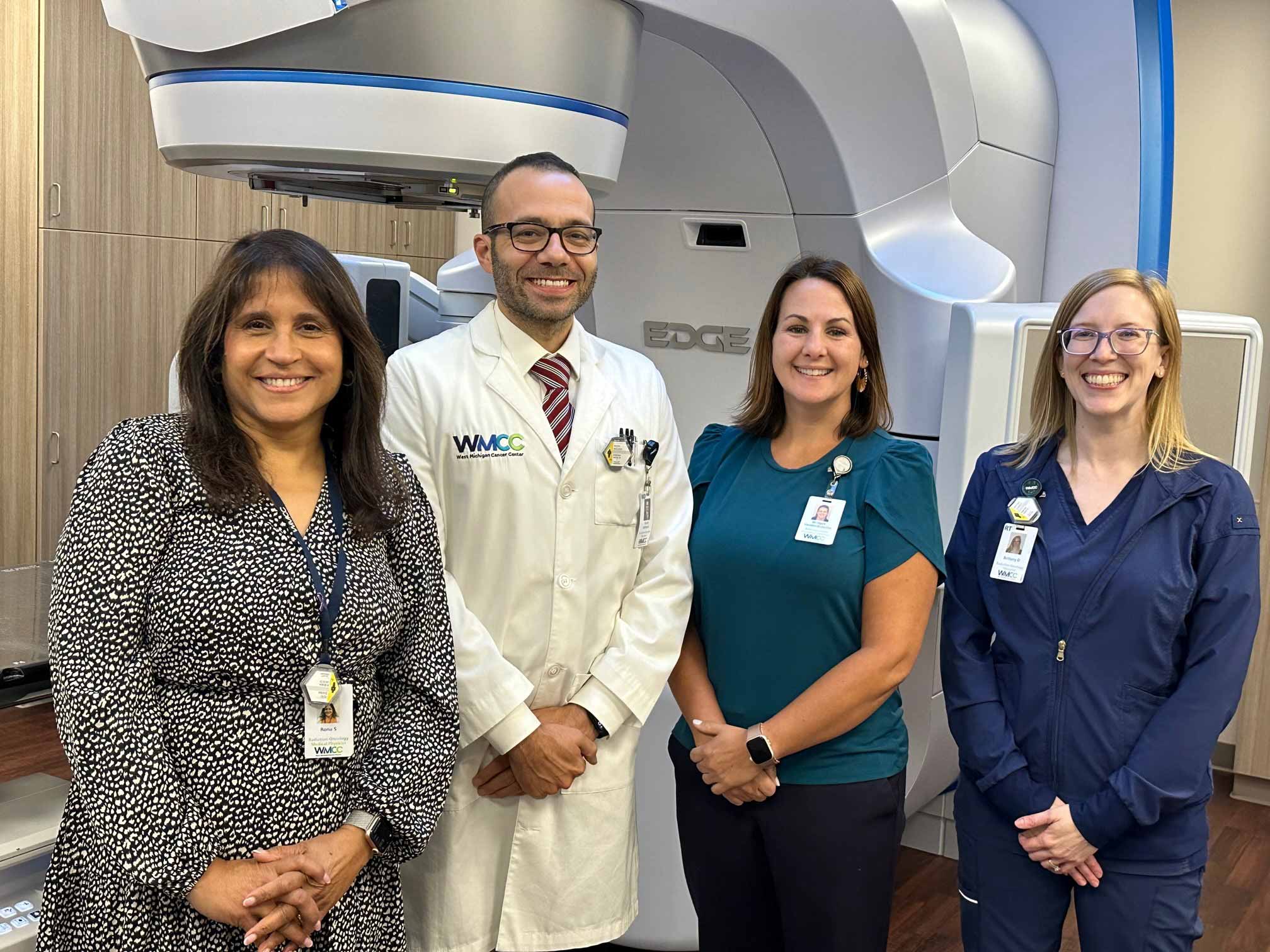 Renu Sharma, MS, Director of Medical Physics, Mazen Mislmani, MD, Division Chief, Radiation Oncology, Bridget VandenBussche, CPHRM, Executive Director and Brittany Dominick, BSRT, Radiation Therapy Manager.